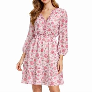 Marissa Olivia Womens Ivory, Pink Floral Fully Lined Midi Dress Cottagecore Sz S